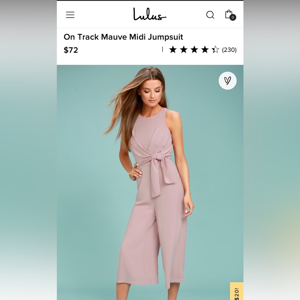 Lulu’s On Track Mauve Midi Jumpsuit Size Medium